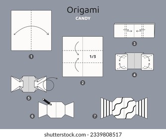 Origami tutorial for kids. Origami cute candy.