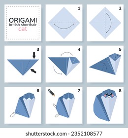 Origami tutorial for kids. Origami cute cat.