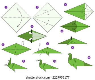 Origami tutorial for kids. Origami cute Dinosaur.