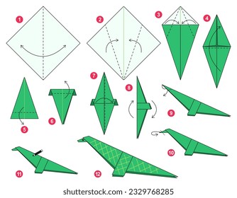 Origami tutorial for kids. Origami cute dinosaur.