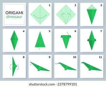 Origami tutorial for kids. Origami cute dinosaur.