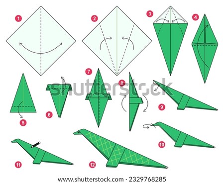 Origami tutorial for kids. Origami cute dinosaur.