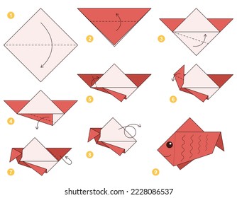 Origami tutorial for kids. Origami cute fish.