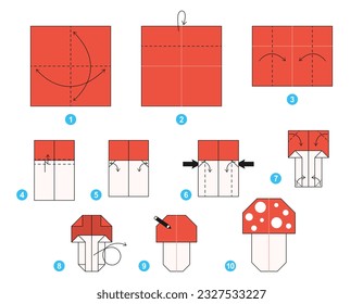 Origami tutorial for kids. Origami cute fly agaric