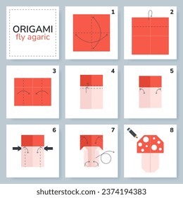 Origami tutorial for kids. Origami cute fly agaric