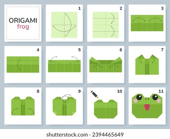 Origami tutorial for kids. Origami cute frog.