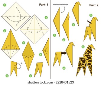 Origami tutorial for kids. Origami cute giraffe.