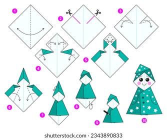 Origami tutorial for kids. Origami cute gnome.