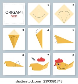 Origami tutorial for kids. Origami cute hen.