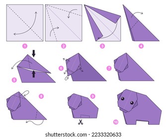 Origami tutorial for kids. Origami cute Hippo.