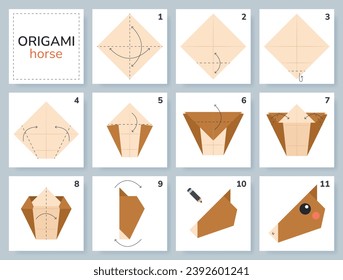 Origami tutorial for kids. Origami cute horse.