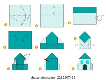 Origami tutorial for kids. Origami cute house.