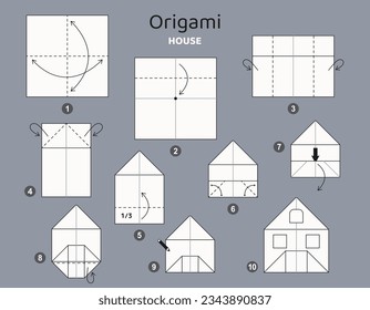 Origami tutorial for kids. Origami cute house.