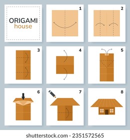 Origami tutorial for kids. Origami cute house.