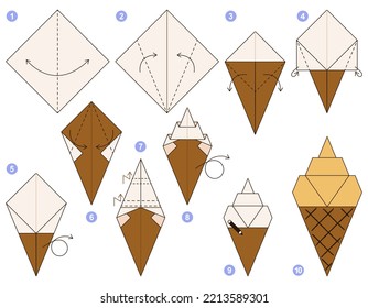 Origami-Tutorial für Kinder. Origami süße Eiscreme.