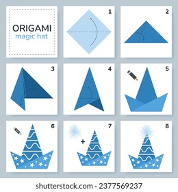 Origami tutorial for kids. Origami cute magic hat.