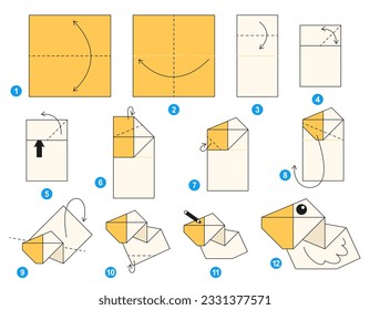 Origami tutorial for kids. Origami cute pelican.