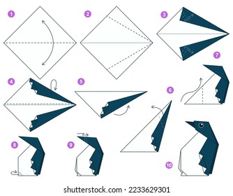 Origami tutorial for kids. Origami cute penguin.