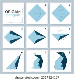 Origami tutorial for kids. Origami cute penguin.