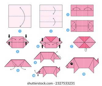 Origami tutorial for kids. Origami cute pig.