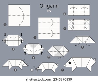 Origami tutorial for kids. Origami cute pig.