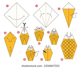 Origami tutorial for kids. Origami cute pineapple.