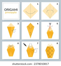 Origami tutorial for kids. Origami cute pineapple.