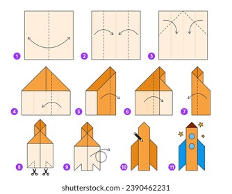 Origami tutorial for kids. Origami cute rocket.