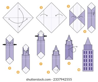 Origami tutorial for kids. Origami cute skyscraper