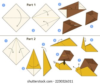 Origami tutorial for kids. Origami cute snail.