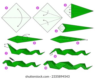 Origami tutorial for kids. Origami cute snake.