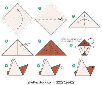 Origami tutorial for kids. Origami cute sparrow.