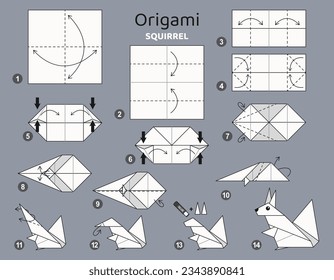 Origami tutorial for kids. Origami cute squirrel.