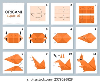 Origami tutorial for kids. Origami cute squirrel.