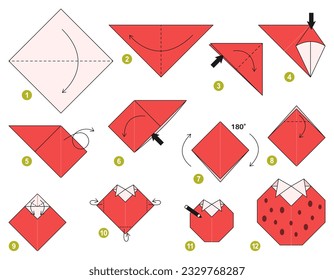 Origami tutorial for kids. Origami cute strawberry