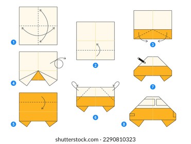 Origami tutorial for kids. Origami cute taxi.