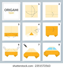 Origami tutorial for kids. Origami cute taxi.