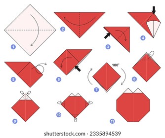 Origami tutorial for kids. Origami cute tomato.