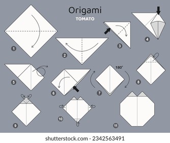 Origami tutorial for kids. Origami cute tomato.