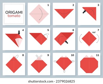 Origami tutorial for kids. Origami cute tomato.