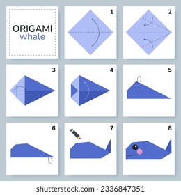 Origami tutorial for kids. Origami cute whale.