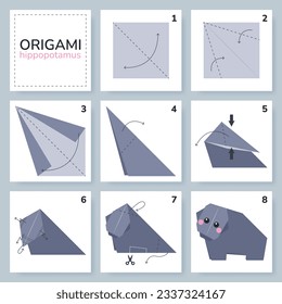 Origami tutorial for kids. Origami hippopotamus.