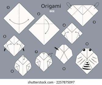 Origami tutorial. Origami scheme Bee for kids .