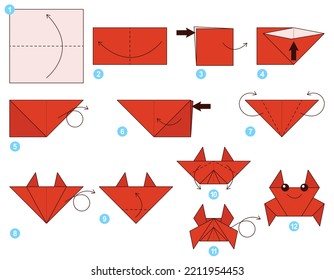 Origami tutorial. Origami scheme for kids Crab.