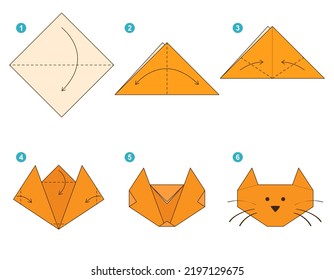 Origami tutorial. Origami scheme for kids Cute Cat