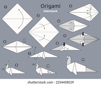 Origami tutorial. Origami scheme for kids dinosaur