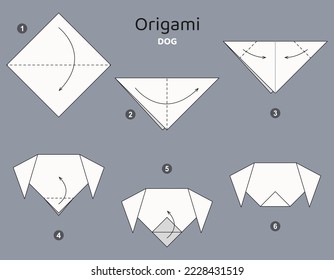 Origami tutorial. Origami scheme for kids. Dog.