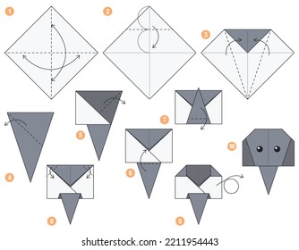 Origami tutorial Origami scheme for kids Elephant 