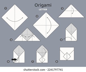 Origami tutorial. Origami scheme for kids Envelope.