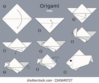 Origami tutorial. Origami scheme for kids Fish.